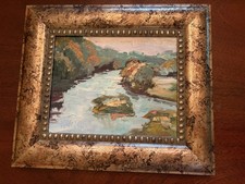 13x15” Original Framed Painting of a Winding River Gold Frame picture
