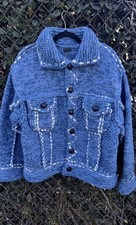 KAPITAL WOOL HAND KNIT COWICHAN JACKET ONE SIZE BLUE BRAND NEW picture