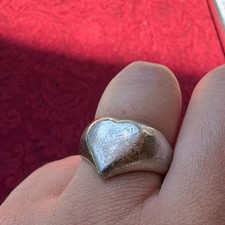 Vintage Domenico 925 Sterling Silver Dome Puffy Heart Signet Ring Minimalist 7.5 picture