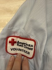 Authentic Vintage American Red Cross Volunteer Smock Coat In Light Blue & White picture