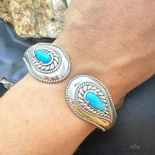 Carolyn Pollack Sterling 2 Sleeping Beauty Turquoise Decorated Hinged Bracelet picture
