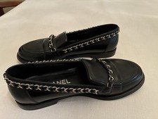 CHANEL Women’s 2014 Chain Link Interlocking CC Loafers, Black Calfskin, EU 38 picture
