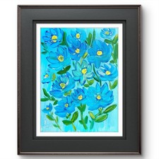  Blue Floral Acrylic Painting Modern Flower Art 11x14 Original picture