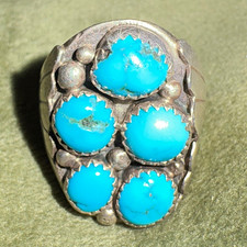 Vintage Navajo Sterling Silver Turquoise Cluster Ring Heavy Saddle Mens S10/10.5 picture
