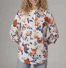 NWT Talbots Women’s Size M White Floral Cotton Partial Button Up Pullover Tunic picture