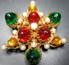 Stunning FRENCH Gripoix Glass Bead Faux Pearl Vintage Brooch Pendant picture