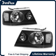 DimFlux Headlights for 04-08 F150 06-08 Lincoln LT Clear Reflector Black Housing picture