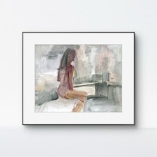 In Profile 14x11 Original Abstract Woman Figure Acrylic Art On Paper Signed picture
