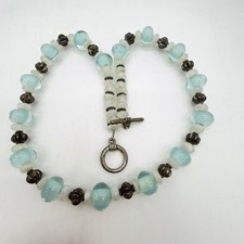 Vtg Artisan Aquamarine Glass Necklace Rainbow Moonstone Silver Tone picture