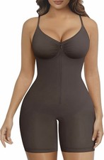 SHAPERX Black Coffee S/M Seamless Firm Compression Bodysuit Wireless Zipper Open picture