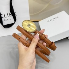 Celin*e  Women’s Ligth brown  Skinny Fashion Belt w/ Gold-Tone Oval Logo Buckle picture