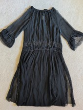 Antique 1920s Black Chiffon Beaded Evening Dress  Drop Waist Art Deco Era * picture
