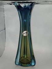 Vintage 1960s Murano Hand-blown Glass Sommerso Vase Blue,  Aquarius, Amber Color picture
