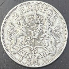 Sweden 2 Kronor 1906 Oscar II Silver 0.800 E.B. Variety picture