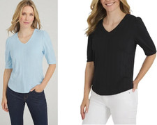 Lands' End Women's Pointelle V-Neck Elbow Sleeve Top, Sz: S,M,L,XL,XXL picture