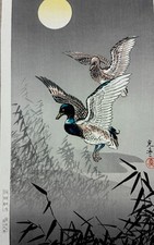 Tsuchiya Koitsu Moon & Ducks Original Japanese Woodblock Print Shin-Hanga 34.5cm picture