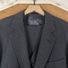 VTG Hart Schaffner Marx Suit Mens 40S Gray Pinstripe 3 Piece 1970s Pants 34x30 picture