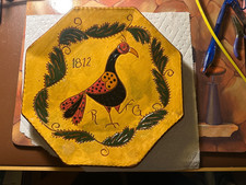 Antique BIG 10” 19th C Pennsylvania Redware Pottery Slip Decorated Charger Plate picture
