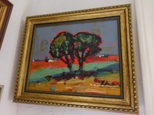Brilliant French Vintage Oil Painting, Bright Colorful Landscape. picture