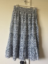 J. Crew Blue White Geometric Knit Midi A-Line Skirt Smocked Pull-On Size XL picture