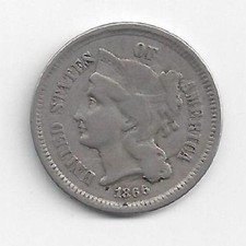 Civil War Era Three Cent Nickel 1866 USA picture