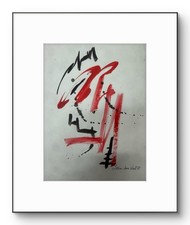 Neal Original 12x9 Abstract Red Black Abstract Brushwork Painting Signed Paper picture