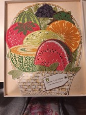 ​Vintage Stotter Settings Fruit Coasters Set of 8 Vinyl Foam MCM Boxed Retro picture