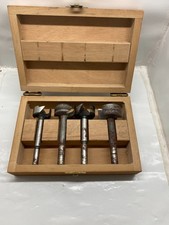 Vintage West Germany Forstner Bit Set 4pc Wood Case Large Sizes Woodworking picture