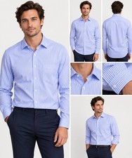 Noble House 💜 Shirt Men Large White Purple Stripe Long Sleeve Office picture