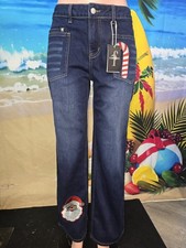 NWT Flamingals Holiday Dark Jeans Embroidered patches, Medium #78754 32 Inseam picture
