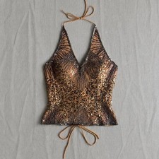 Rare Y2K Aftershock silk halter top in a luminous peach color sz M picture