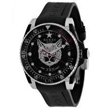 Gucci Dive Mystic Cat Black Rubber Strap Watch YA136320 picture