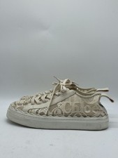Chloe Lauren Logo Lace Low Top Sneakers Cream Off-White Women's Size 39 picture