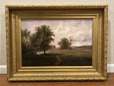 Antique 19th C. Hudson River School Style Oil On Canvas Painting In Period Frame picture