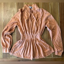 Vintage Trolley Car 70s Apricot Faux Suede Peasant Peplum Top Orange Medium picture
