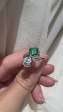 4.90 Ct Cushion Cut Natural Emerald & Diamond Wedding Ring 14K White Gold picture