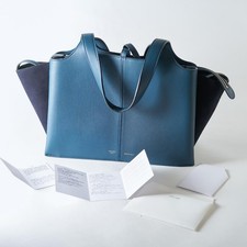 [NWT] CELINE Tri-Fold Small Tote Shoulder Bag Steel Blue Calfskin Phoebe Philo picture