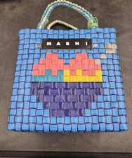 Marni Market Woven Basket Tote Bag Blue Pixel Flower New With Tags and Dust Bag picture