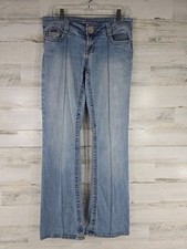 Y2K Bubblegum USA Women’s Jeans Size 11/12 Blue Stretch Denim Front Seam Flare.. picture