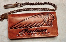 Premium Indian Handmade Biker Motorcycle Long Wallet Chestnut Bonfe Leather picture