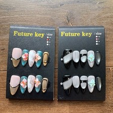 Bundle of 2 | 3D Aura Cat Eye Floral Handmade Almond Press-On Nails picture