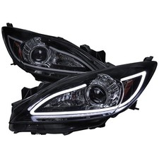 For 2010-13 Mazda 3 Projector Headlights w/ LED Light Strip Glossy Black/Smoke picture