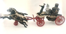 Vintage Cast Iron Fire Pumper Wagon 3 Horse Drawn 20 Inches Long Nice picture
