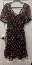 Hot Topic Black Strawberry Fit & Flare Sweetheart Mesh Glitter Dress Size 3X picture