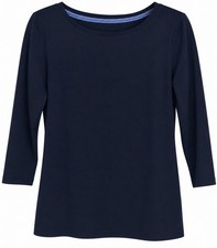Talbots Women’s M Navy Blue Pima Cotton 3/4 Sleeve Boatneck Shirt Top Classic picture