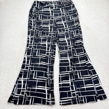 Joseph Ribkoff Wide Leg Geometric Print Pants Black White Side Slit Size 12 picture