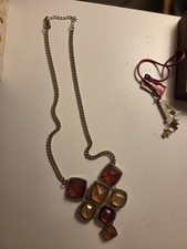 Vintage Style Statement Bib Necklace with Amber and Garnet Toned Jewels picture