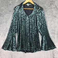 Womens Top XL Velvet Burnout Dark Romantic Whimsigoth Witchy Boho Ren Fair Green picture