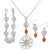 Vintage 925 Sterling Silver Honey Baltic Amber Celtic Knot Jewelry 3-Piece Set picture