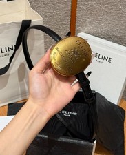 Celine Thin Plate Oval Gold Buckle 13mm Black Leather Belt Unisex 85/EU34 picture
